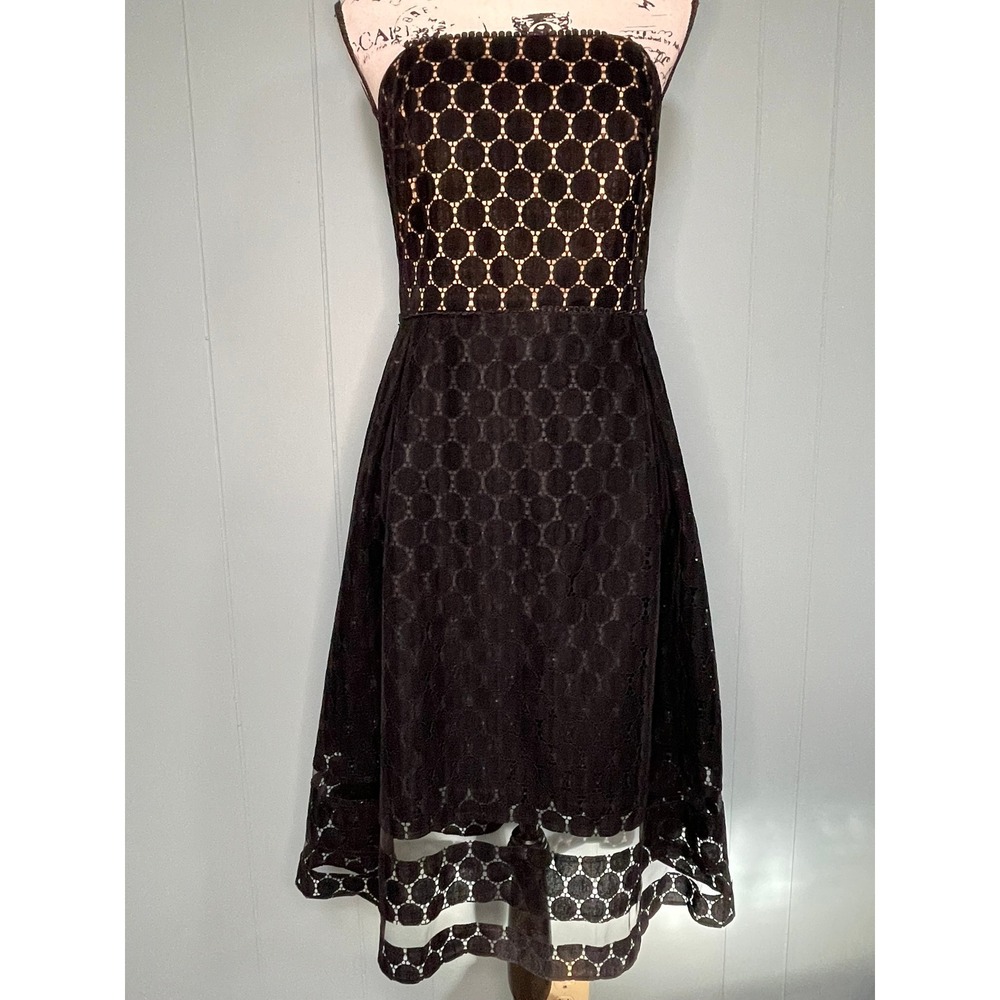 Shoshanna‎ Black Lace Circle Pattern Strapless Fit Flare Dress Size 6